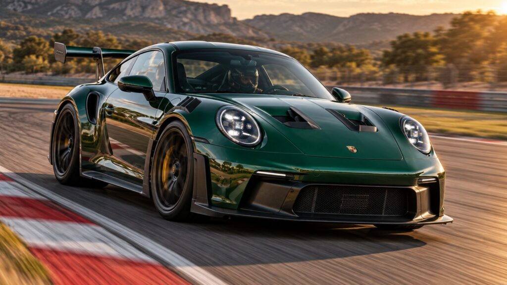 Emerald Porsche on a closed circuit, illustrating the FFSA Circuits 2027 calendar