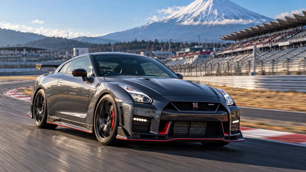 Graphite Nissan GT-R NISMO on track at Fuji Speedway, venue for NISMO Festival 2026