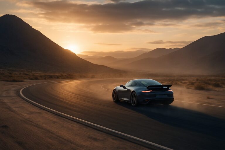 Performance car accelerating on a private track in hot high-altitude conditions